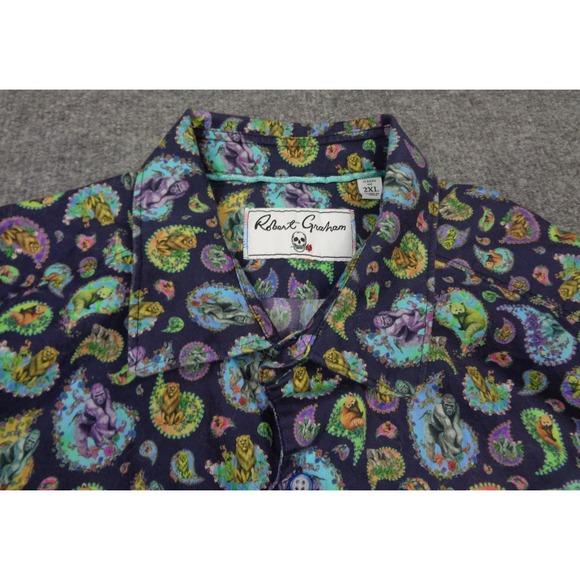 Robert Graham Shirt Mens 2XL Blue Animal House Paisley Button Down AOP - Picture 1 of 11